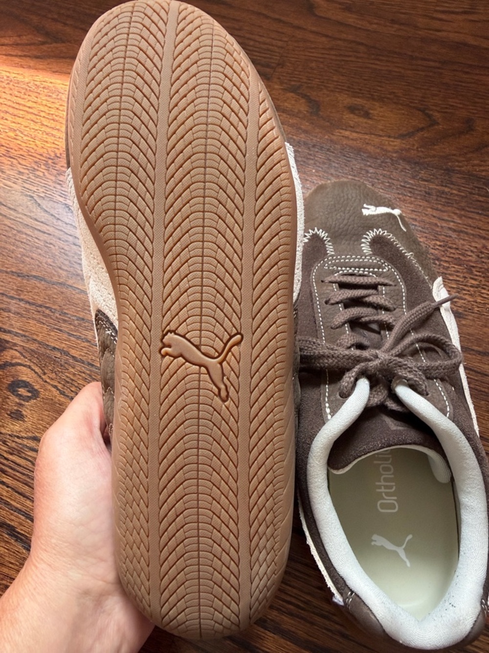 Puma Brown Suede Sneakers with White Accents - Picture 4 of 4